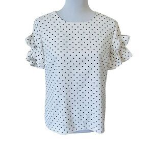 Banana Republic Polka Dot Ruffle Puff Sleeve Shirt Black And White Size Petite M